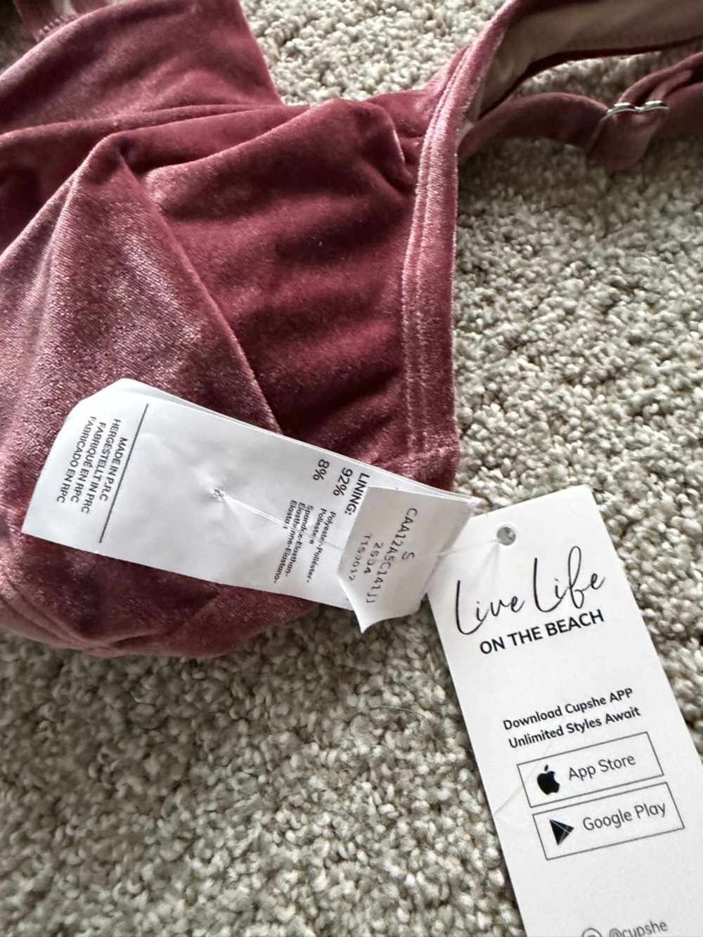 Cupshe Velvet Two-Piece Bikini Set - Wine - Picture 2 of 4